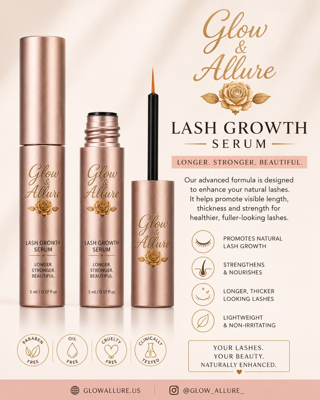 Glow & Allure Lash Growth Serum – Sérum para Crecimiento de Pestañas